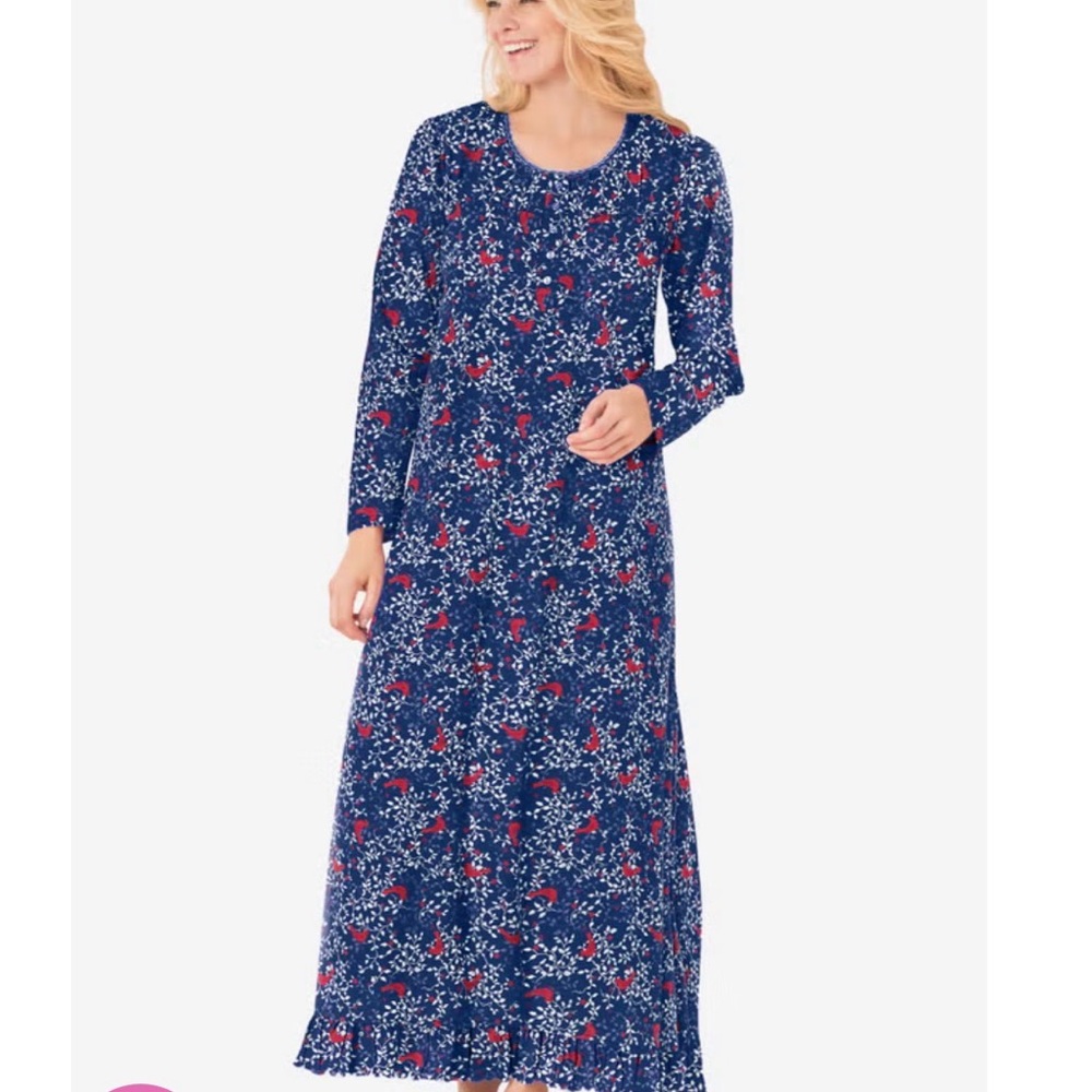 Only Necessities Women's 4X Nightgown Blue Red Cardinal 100% Cotton Heavyweight